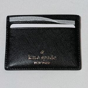 Kate Spade New York Black Leather Card Holder Wallet | Slim Minimalist